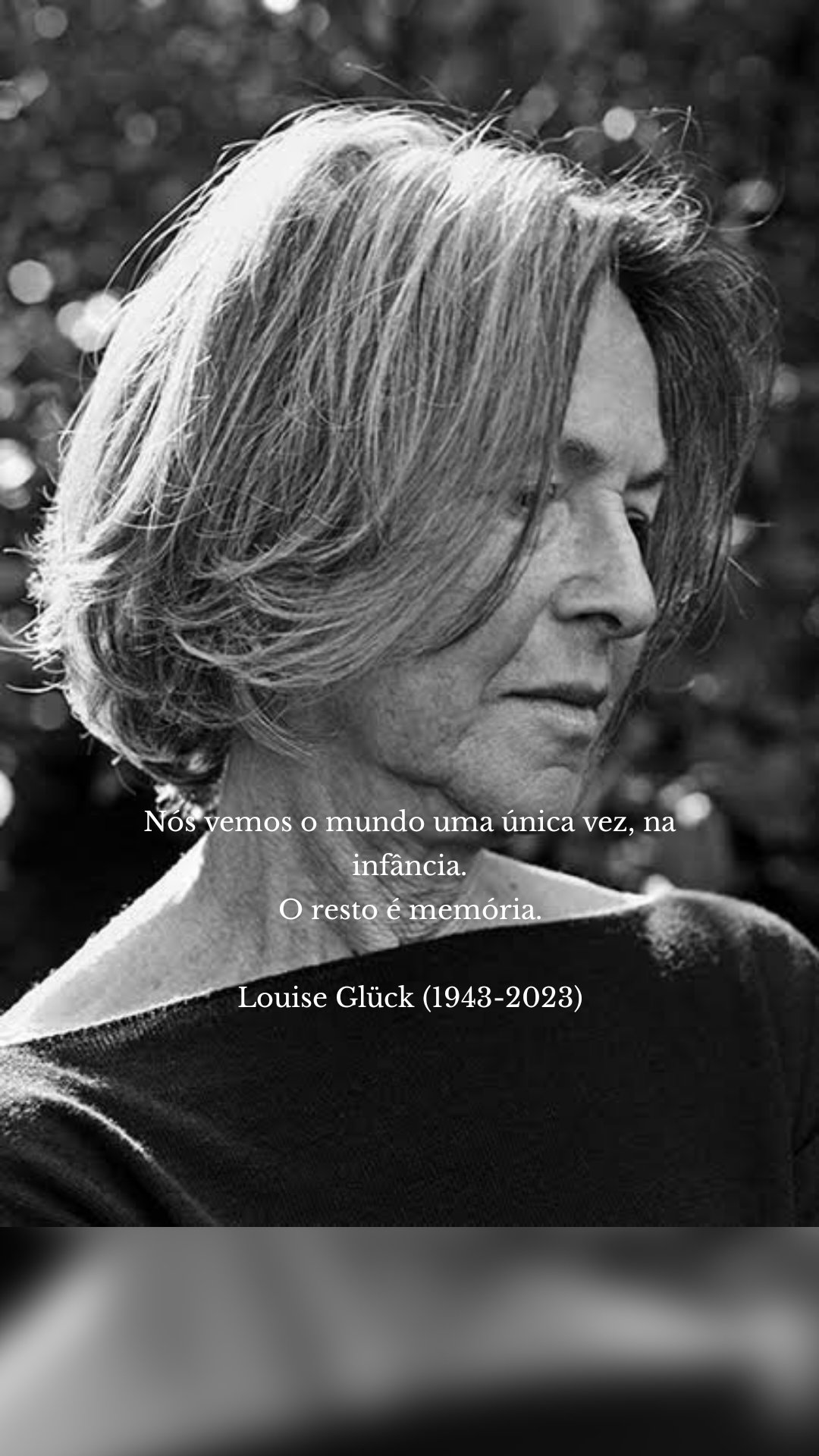 Nós vemos o mundo uma única vez, na infância.
O resto é memória.

Louise Glück (1943-2023)